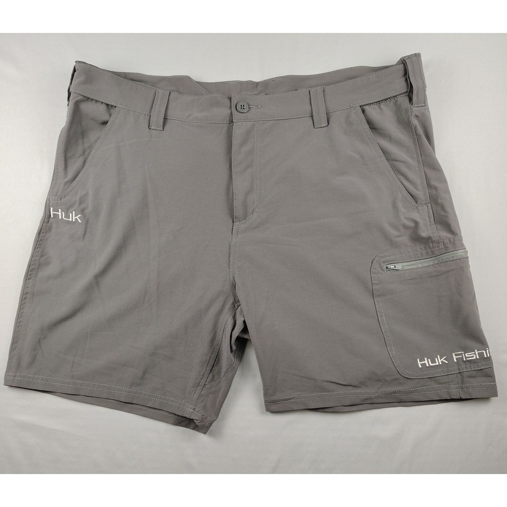 Huk Fishing Shorts Mens 2XL/XXL Gray Stretch Zip Pocket Performance Outdoor
